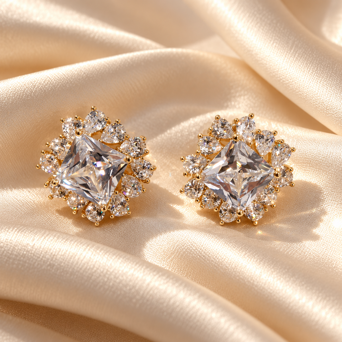 Stellora Square Halo Stud Earrings