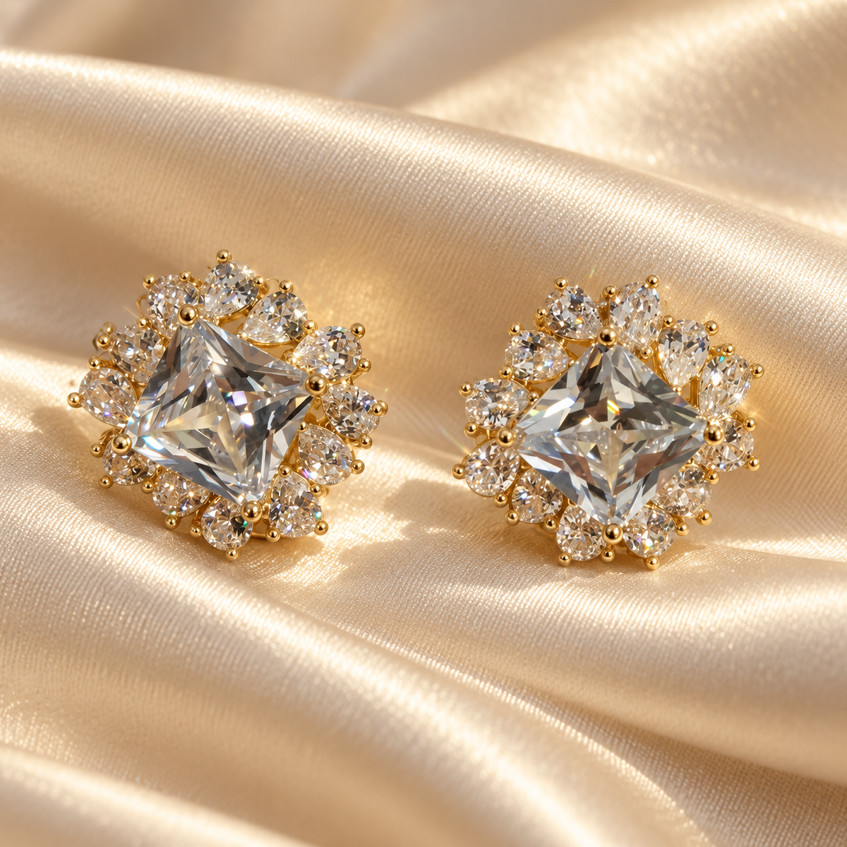 Stellora Square Halo Stud Earrings