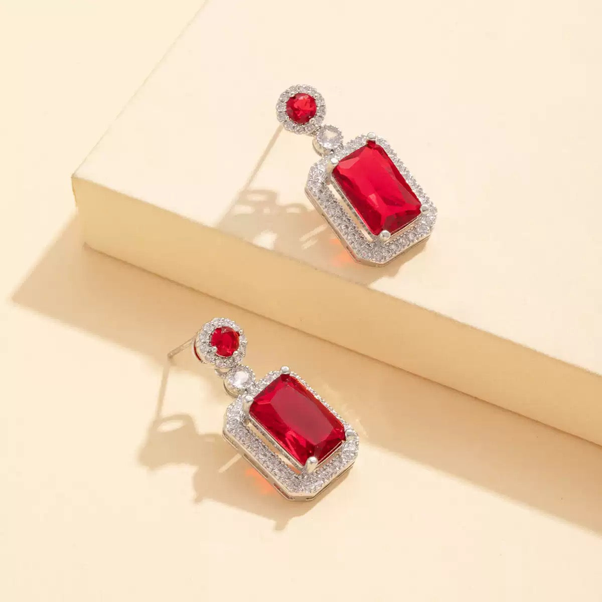 Ravella Rectangle Halo Drop Earrings
