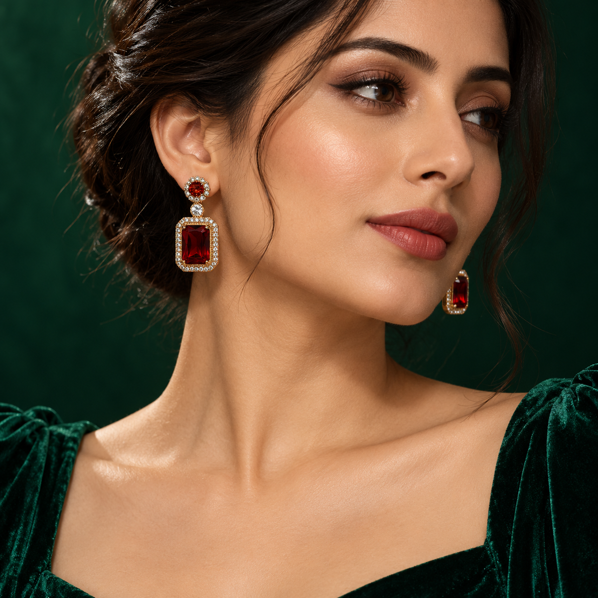 Ravella Rectangle Halo Drop Earrings