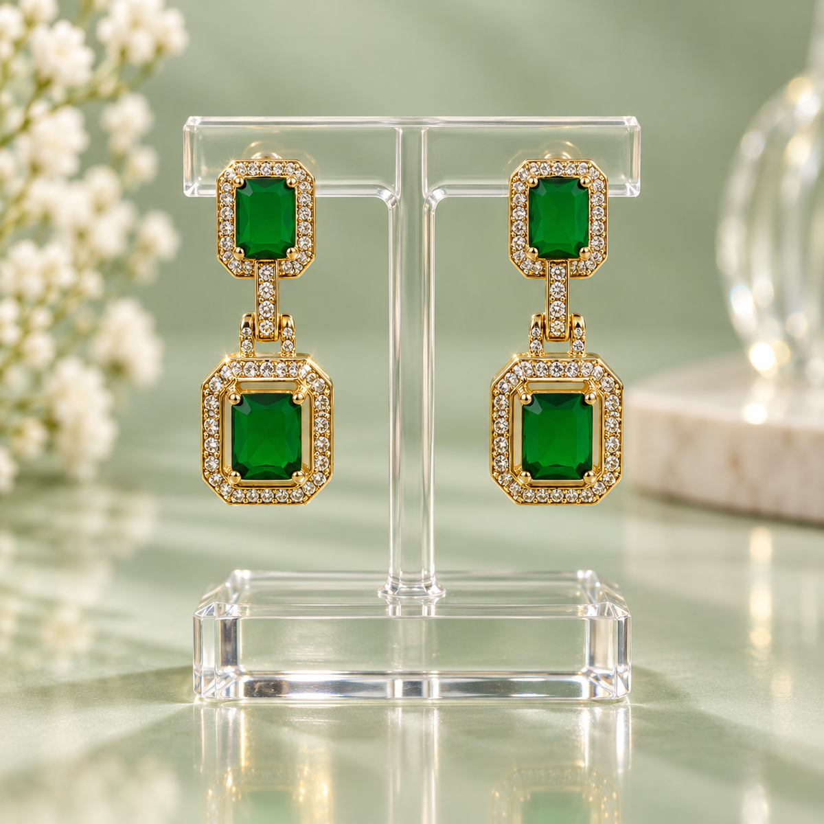 Verdelle Double Halo Drop Earrings