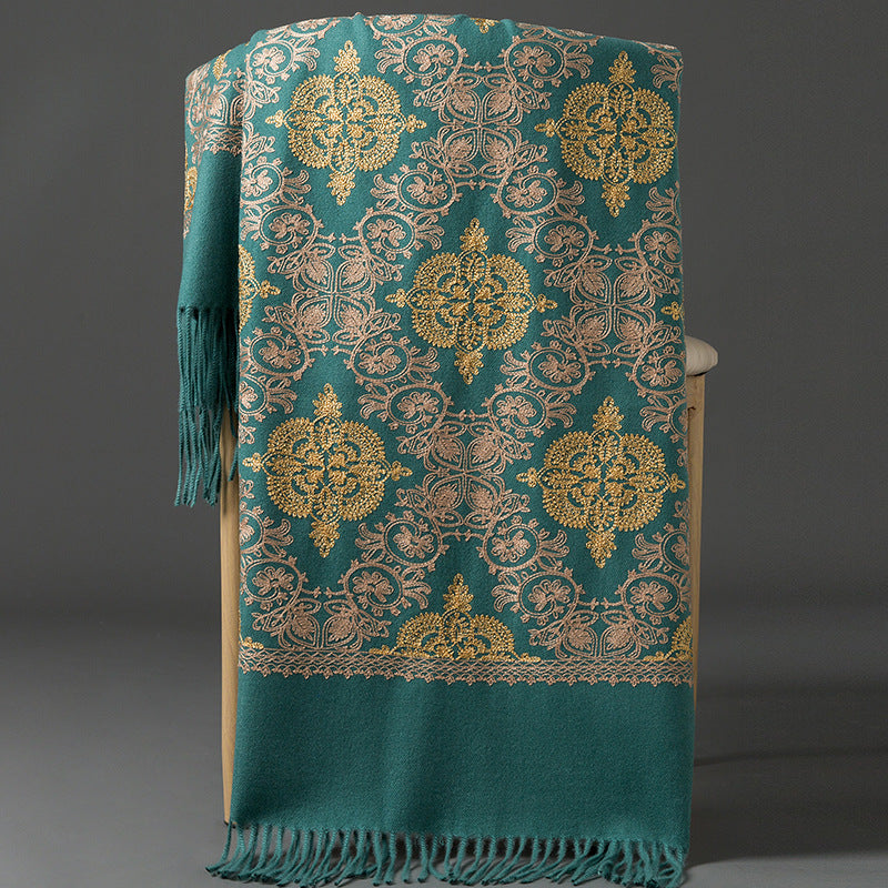 Majestine Emerald Teal Rich Pashmina Shawl