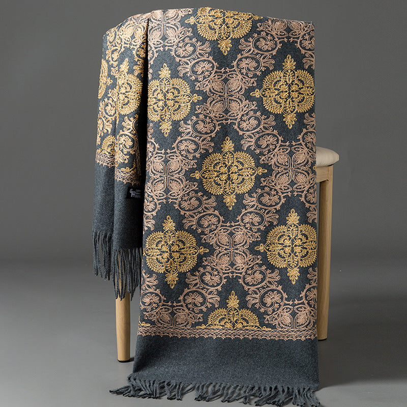 Majestine Slate Gold Rich Pashmina Shawl