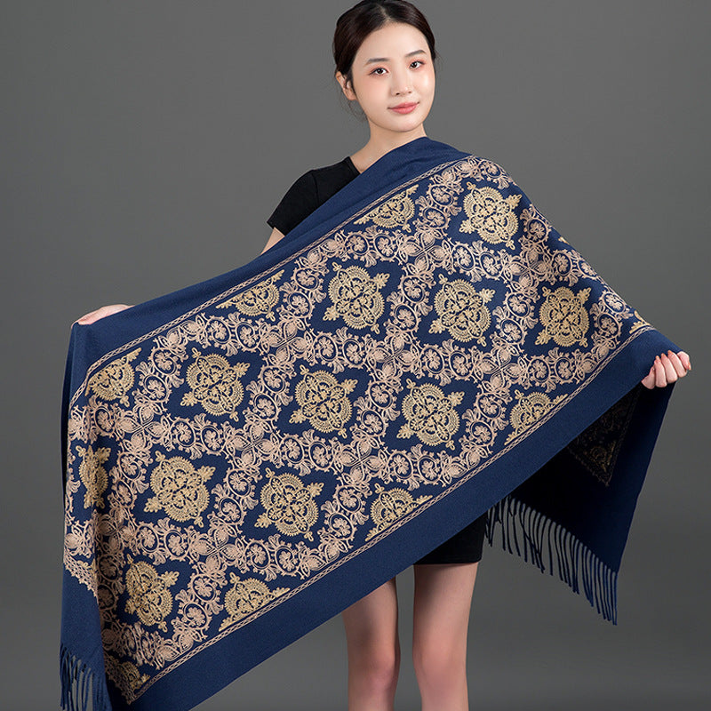 Majestine Navy Rich Pashmina Shawl