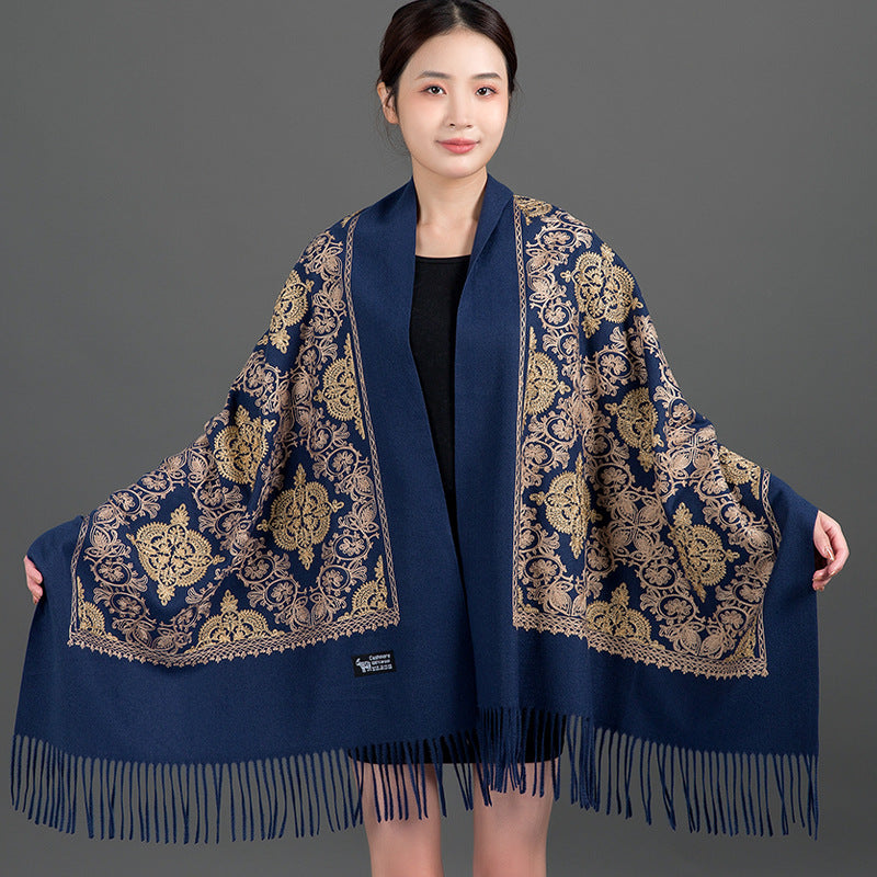 Majestine Navy Rich Pashmina Shawl