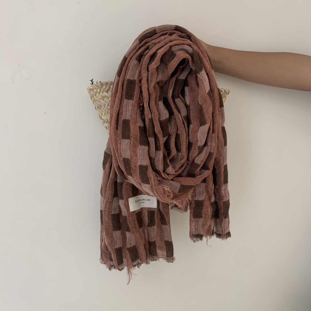 Ashford Check Cotton Linen Stole (Peach)