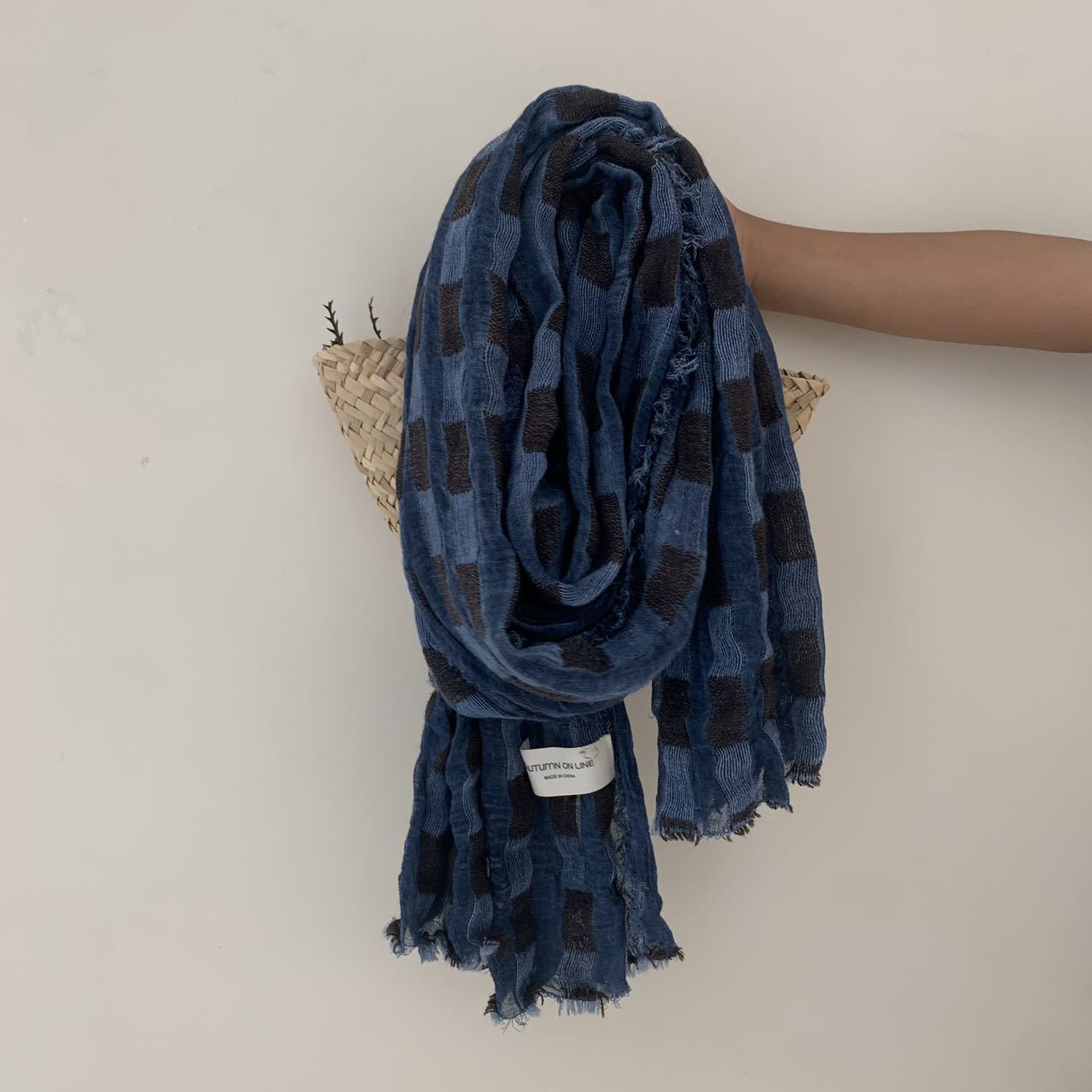 Ashford Check Cotton Linen Stole (Sapphire)