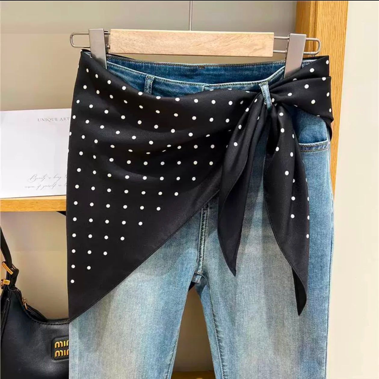 Black Polka Triangle/Waist Scarf