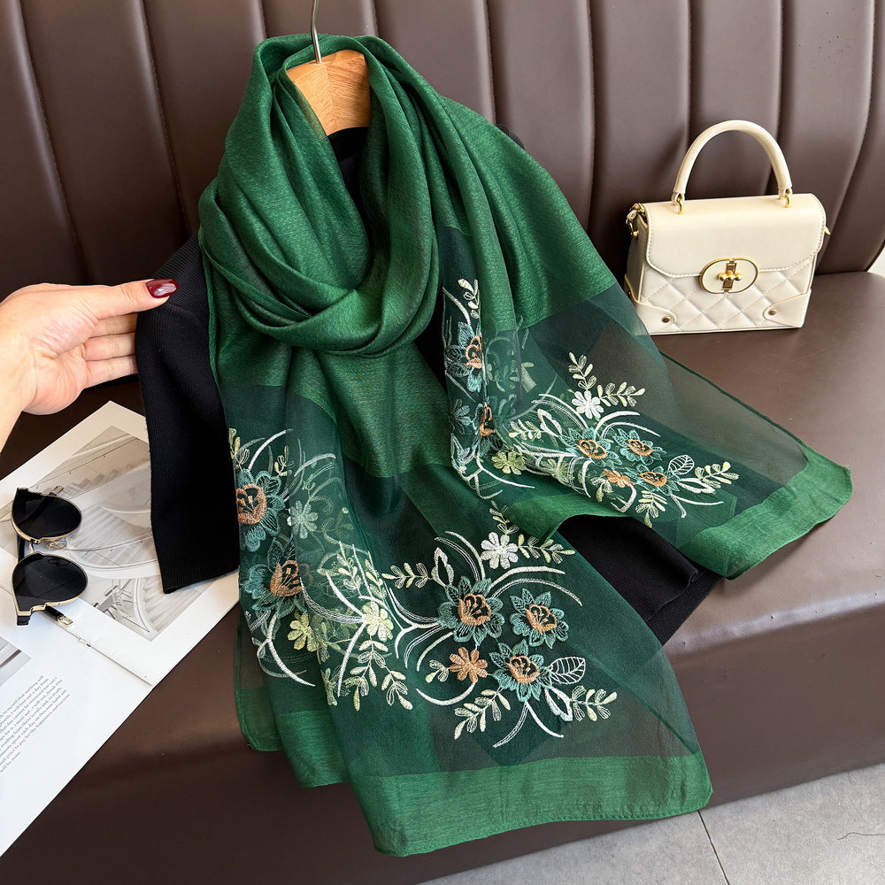 Flowery Fern Embroidered Silk Stole