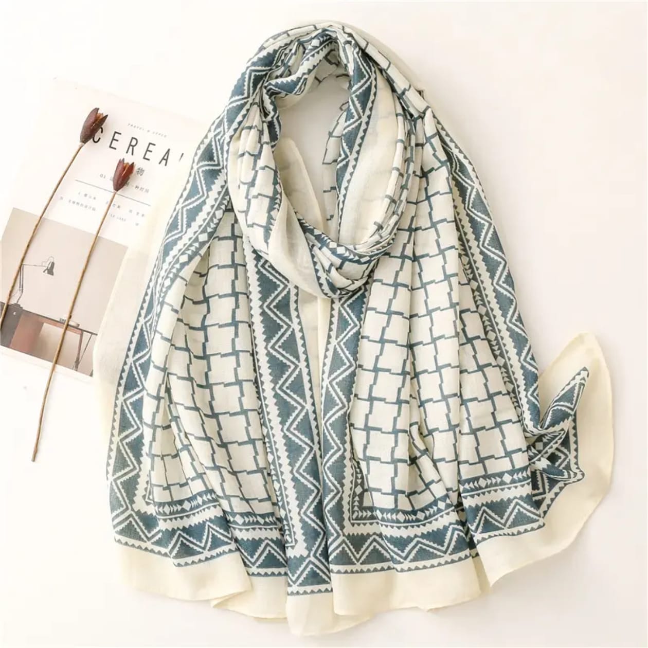 Black And Blue Viscose Cotton Stole