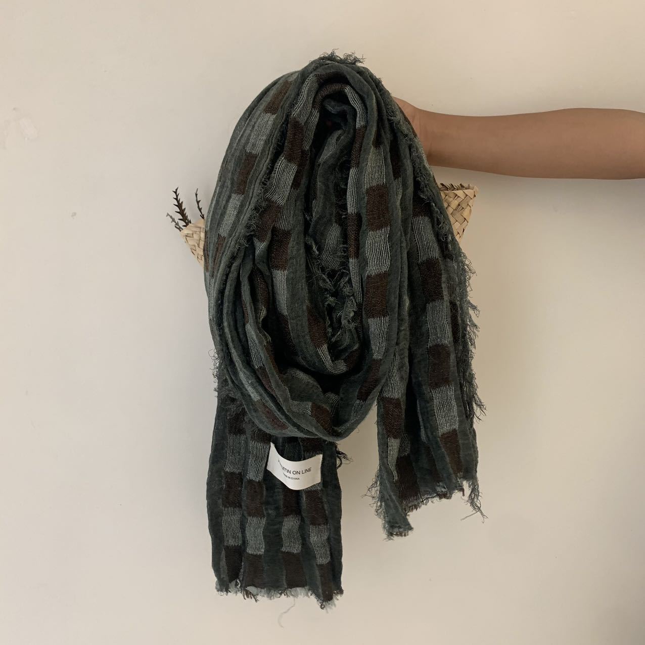 Ashford Check Cotton Linen Stole (Green)