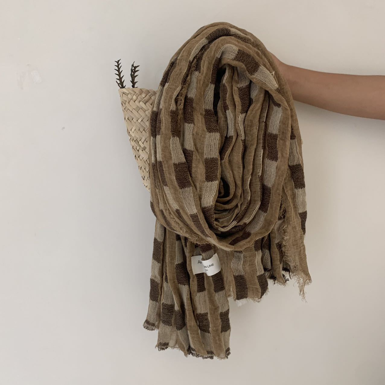 Ashford Check Cotton Linen Stole (Mocha)