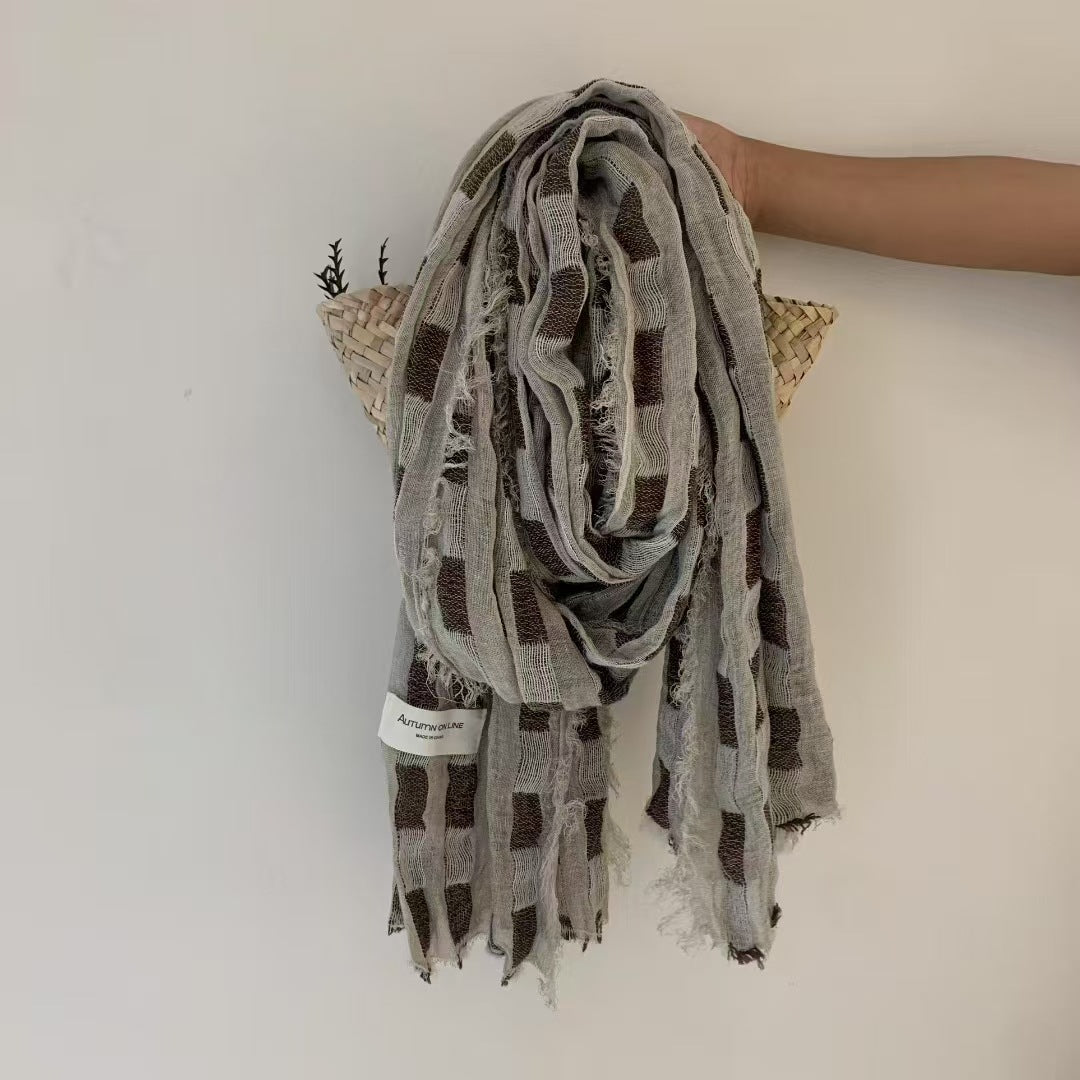 Ashford Check Cotton Linen Stole (Sand)