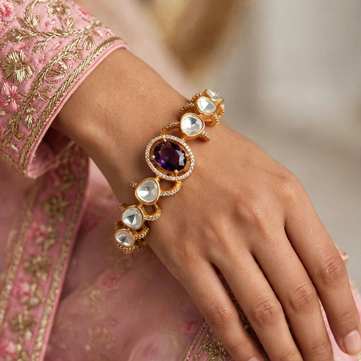 Zariya Moissanite Uncut Polki Indian Bracelet