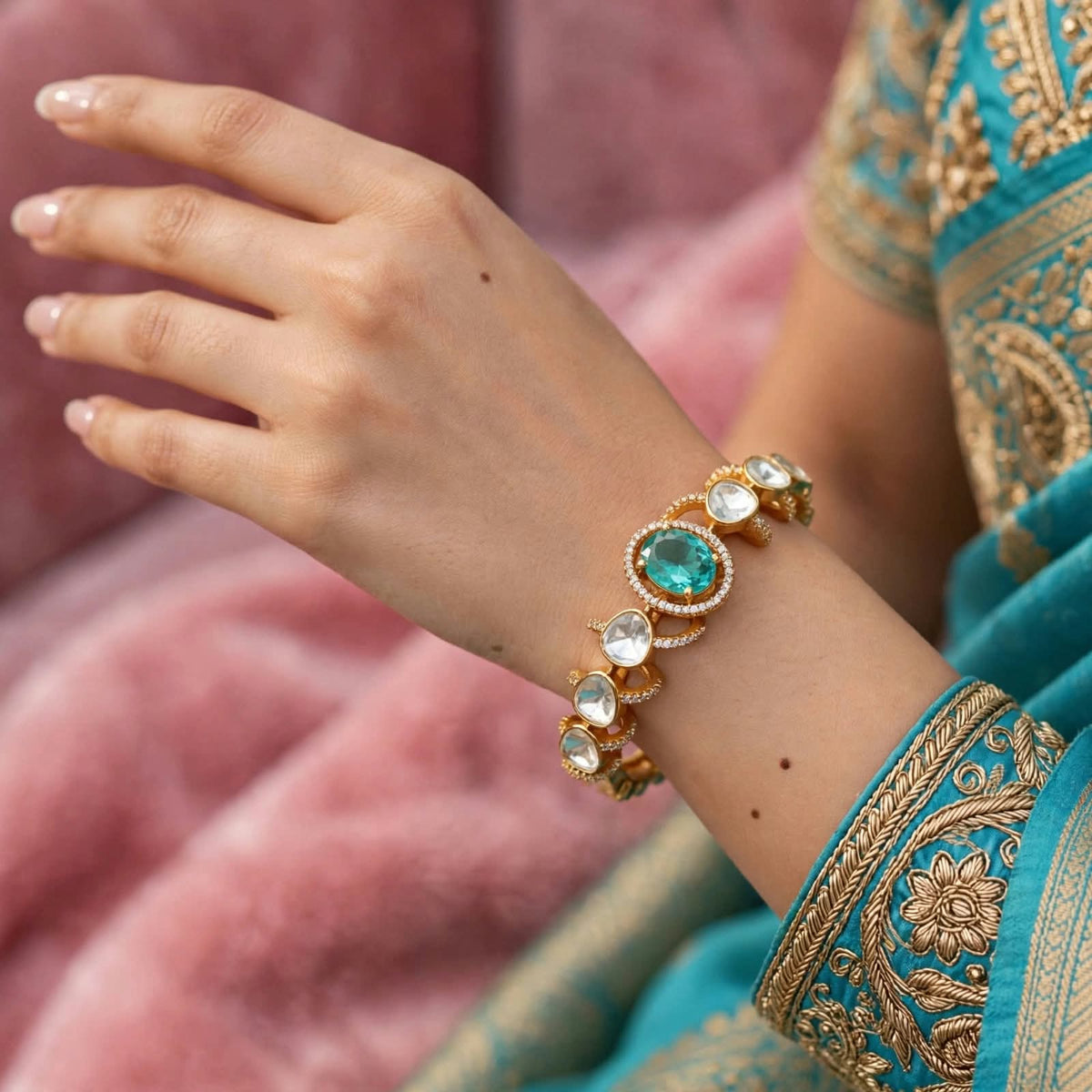 Zariya Moissanite Uncut Polki Indian Bracelet