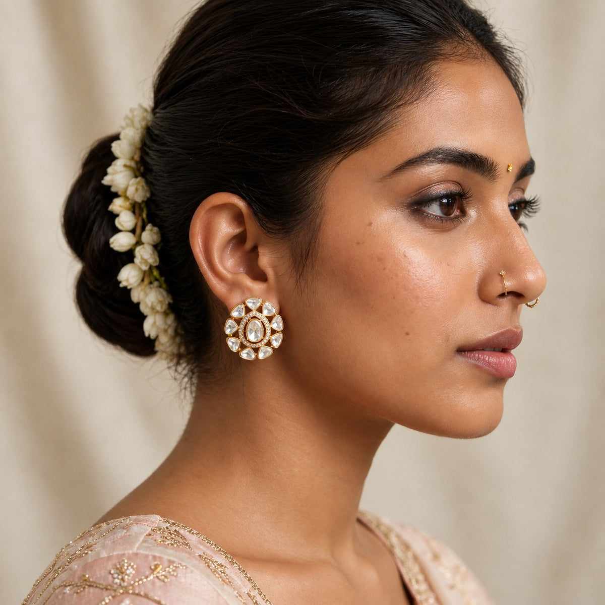 Noor Moissanite Polki Teardrop Stud Earrings