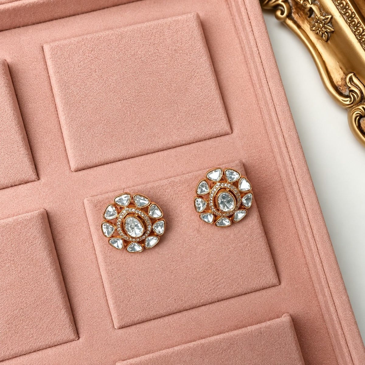 Noor Moissanite Polki Teardrop Stud Earrings
