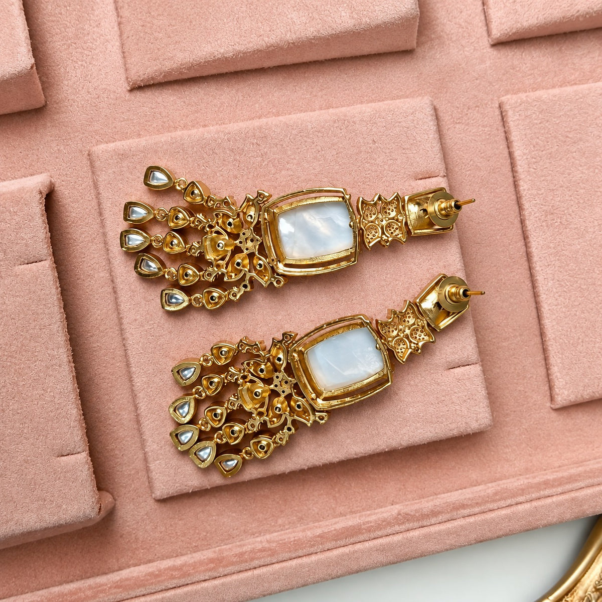 Mahira Long Moissanite Polki Indian Chandelier Earrings