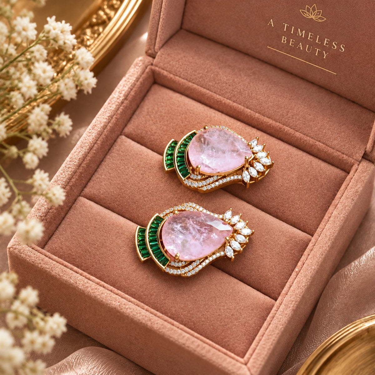 Elina Crystal Stud Earrings In Pink