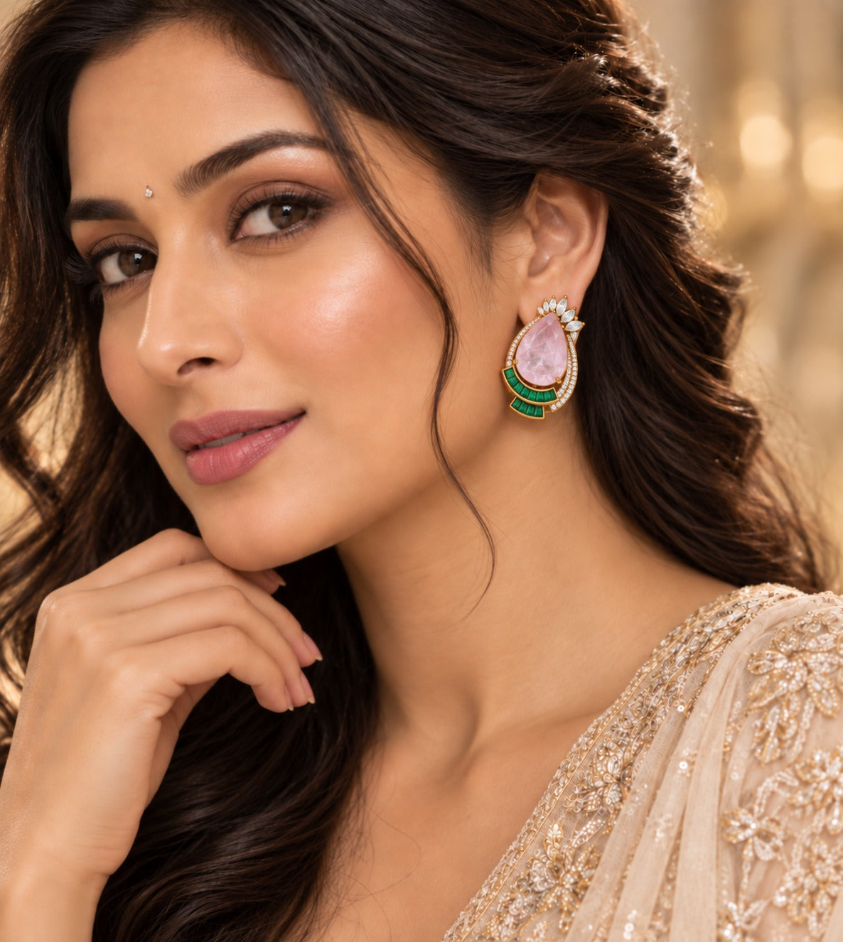 Elina Crystal Stud Earrings In Pink