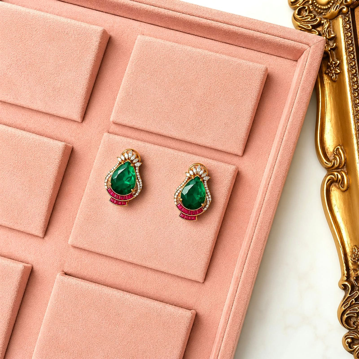 Elina Crystal Stud Earrings In Green