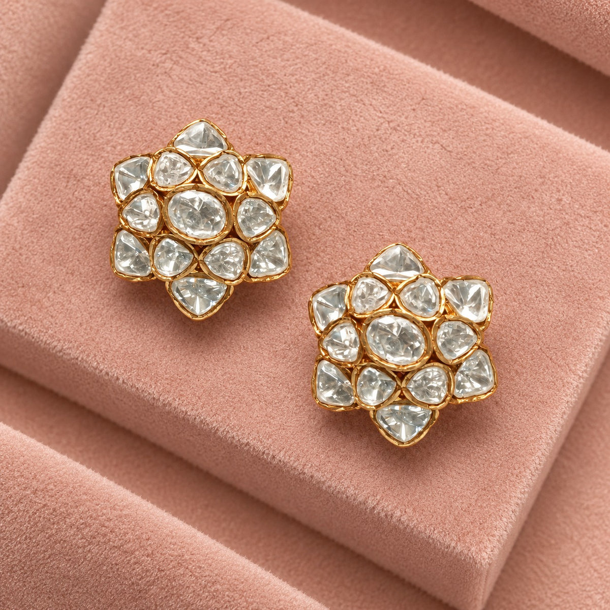 Aarzoo Moissanite Polki Uncut Cluster Indian Earrings