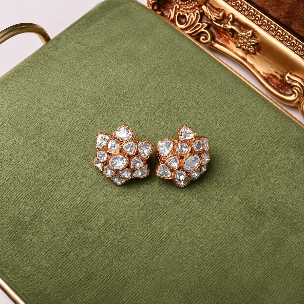 Aarzoo Moissanite Polki Uncut Cluster Indian Earrings