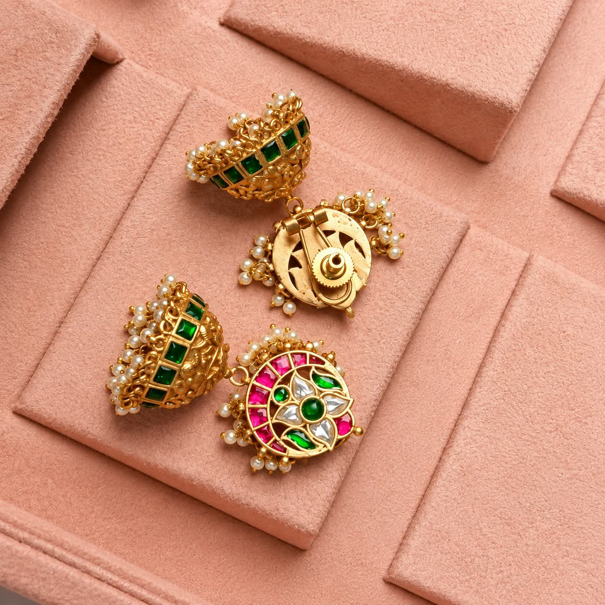 Gulaab Multicolour Kundan Jhumka Indian Earrings