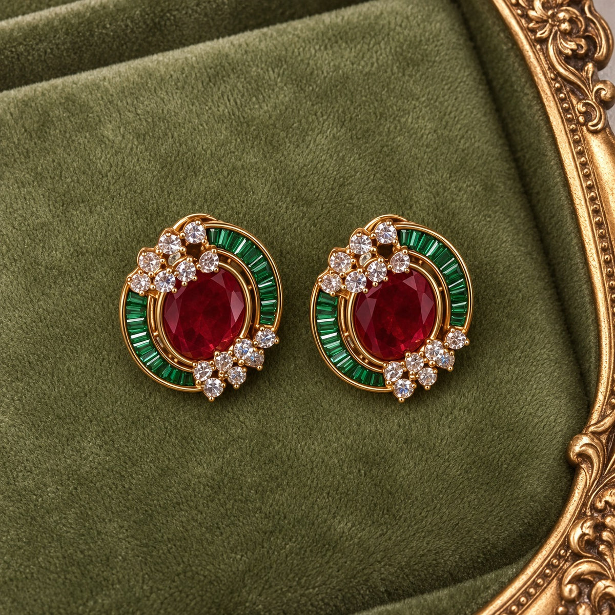 Riwaaz Diamond Stud Earrings In Ruby Red