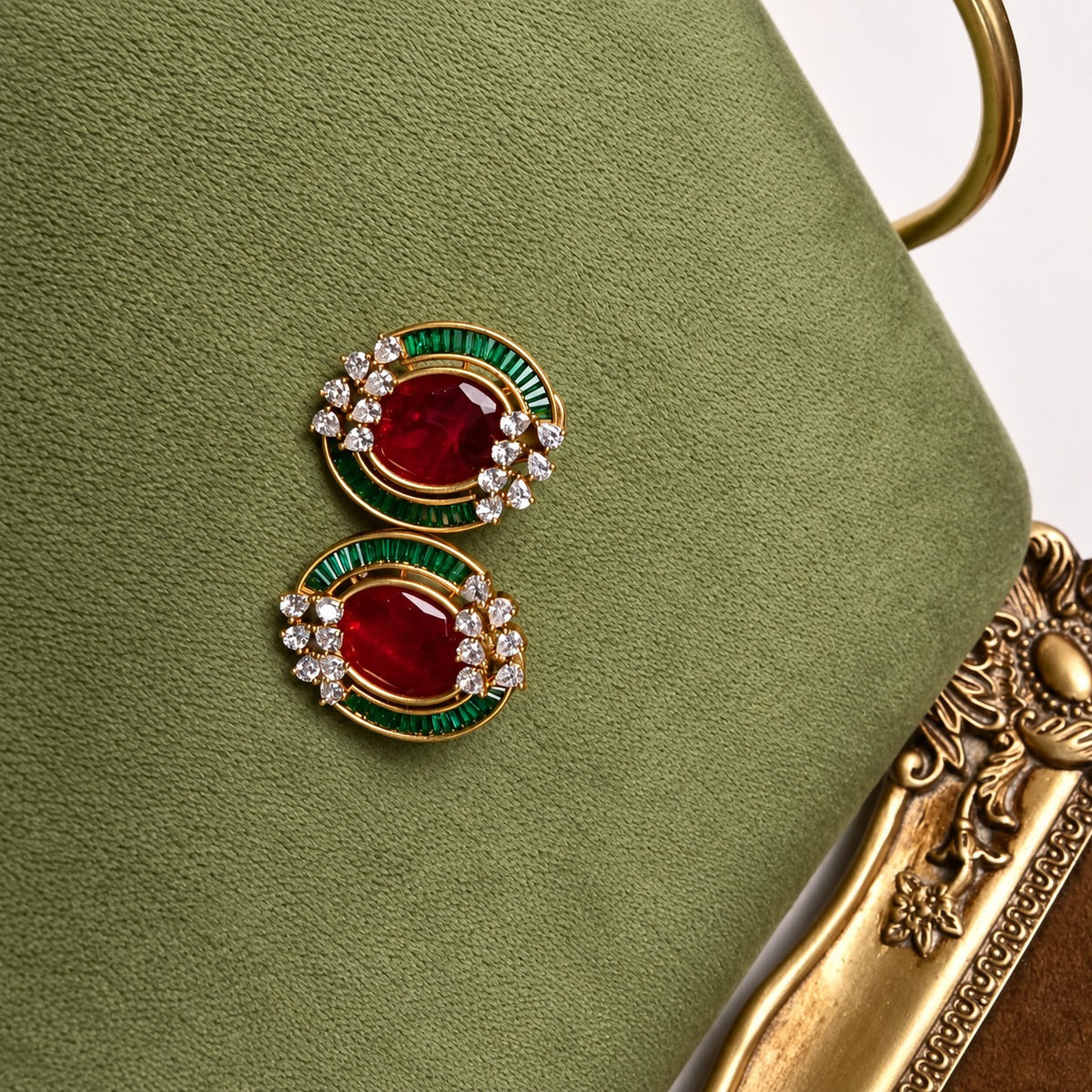Riwaaz Diamond Stud Earrings In Ruby Red