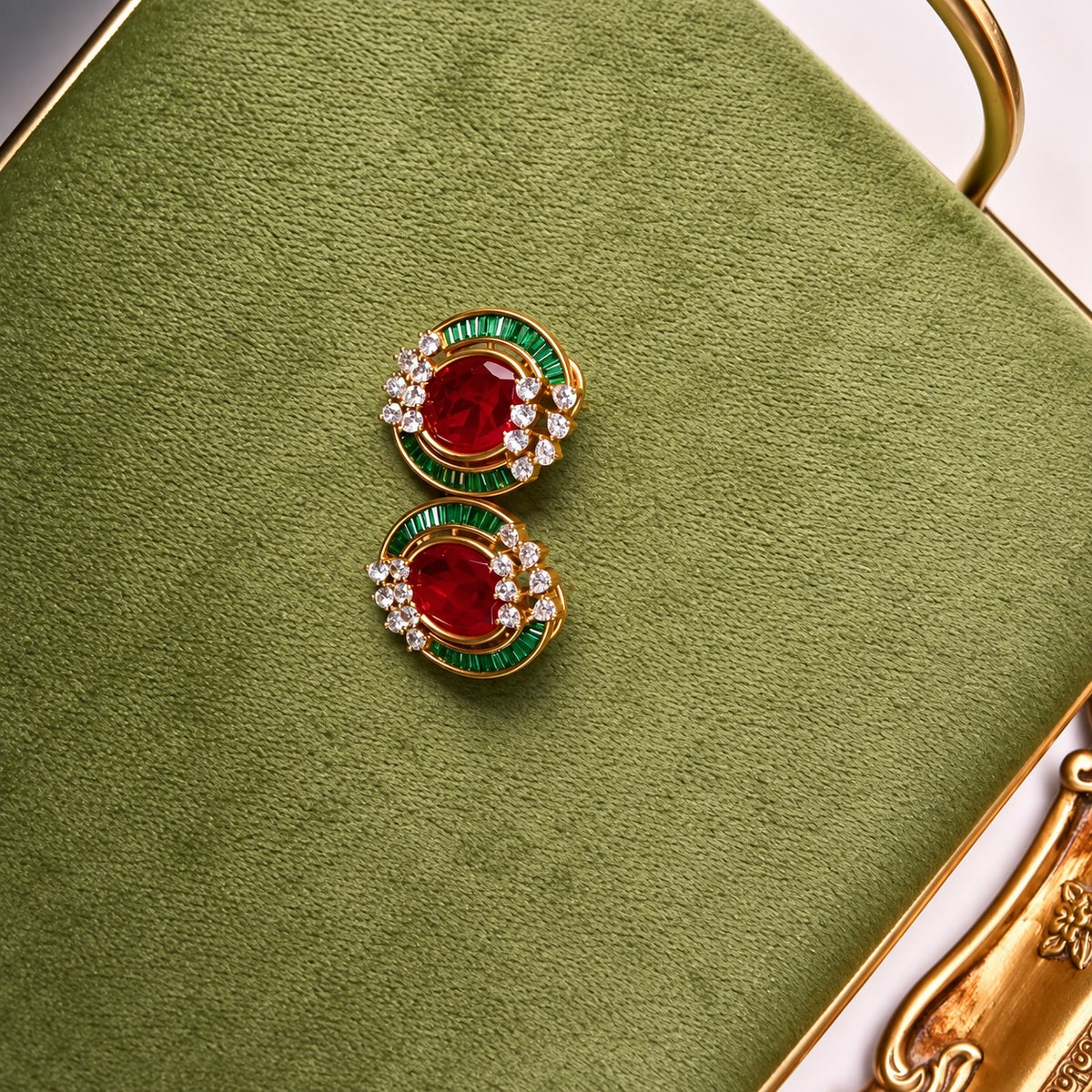 Riwaaz Diamond Stud Earrings In Ruby Red