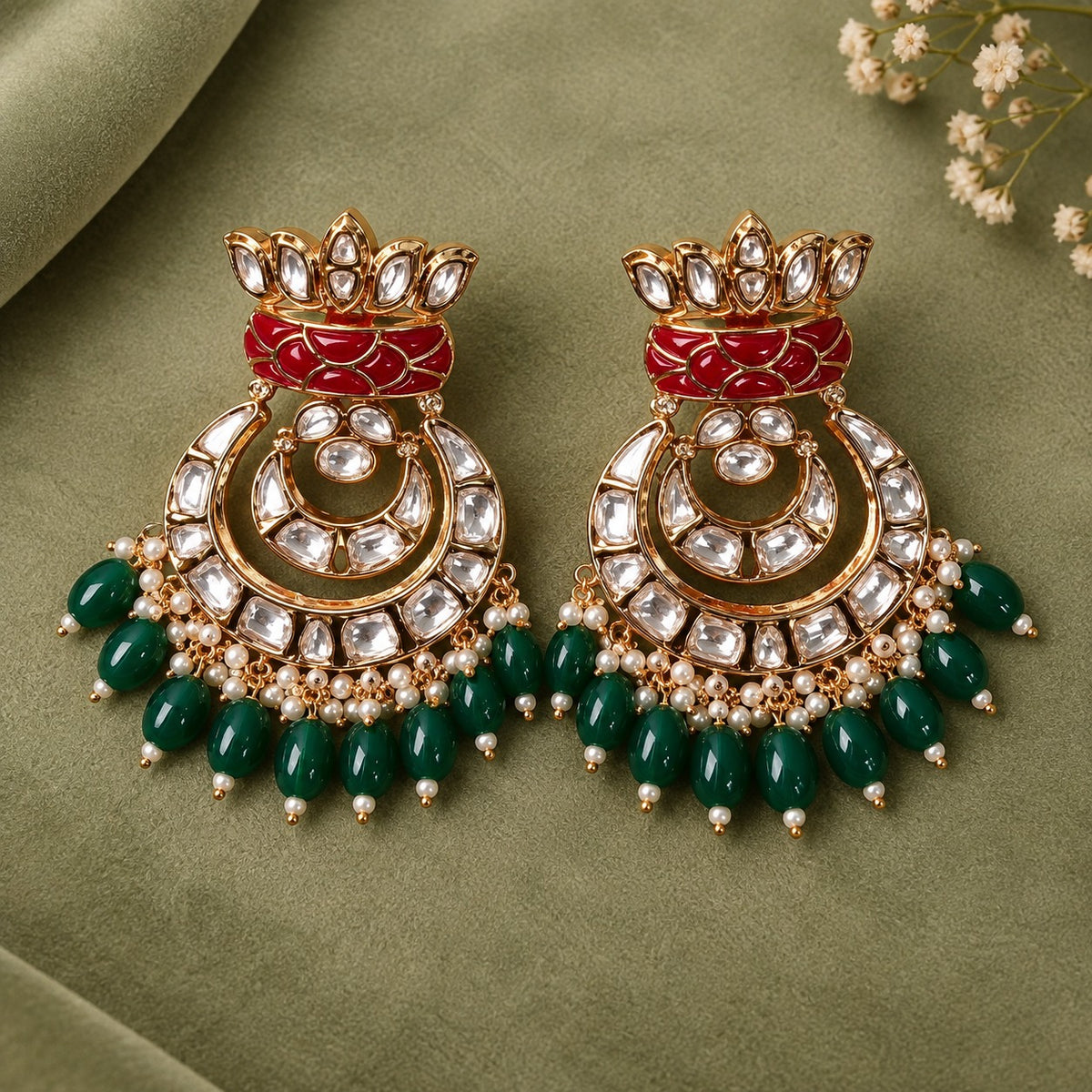 Meher Kundan Polki Chandbali Earrings