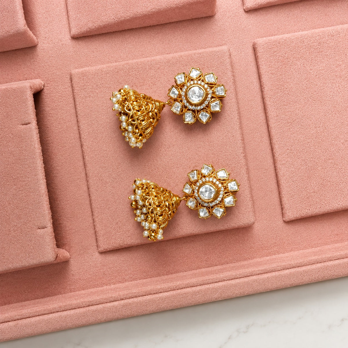 Kanika Moissanite Polki Indian Jhumka Earrings