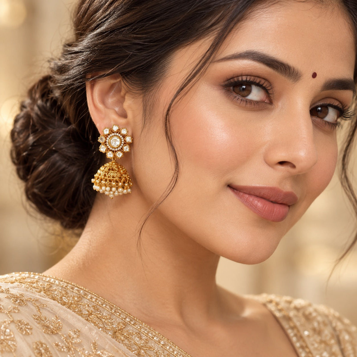 Kanika Moissanite Polki Indian Jhumka Earrings