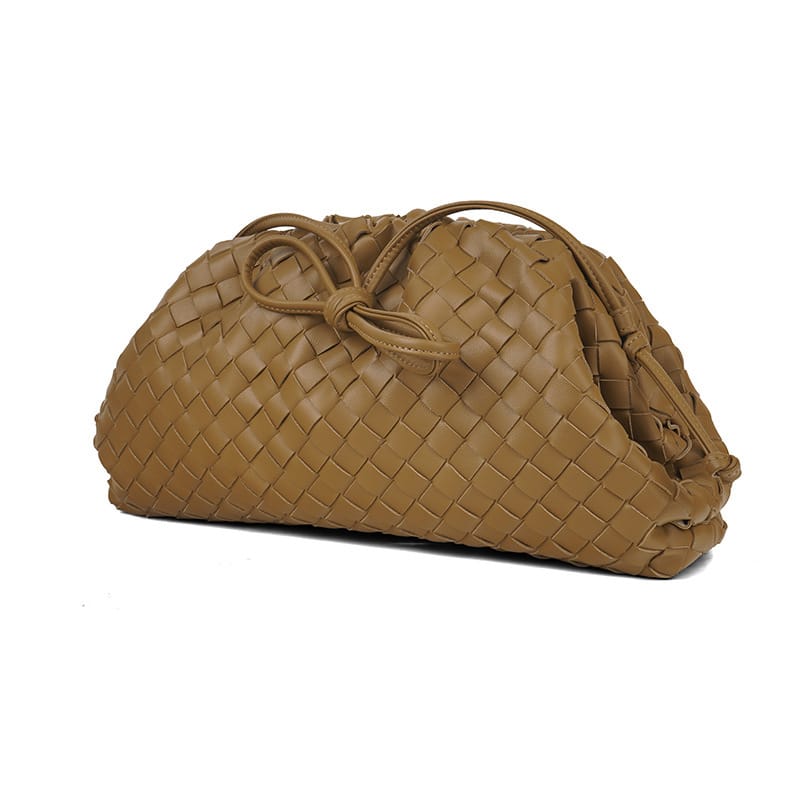 Virelle Woven Vegan Leather Cloud Bag (Khaki)