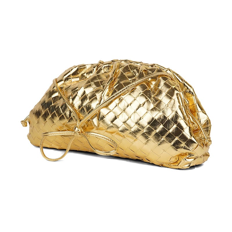 Virelle Woven Vegan Leather Cloud Bag (Gold)