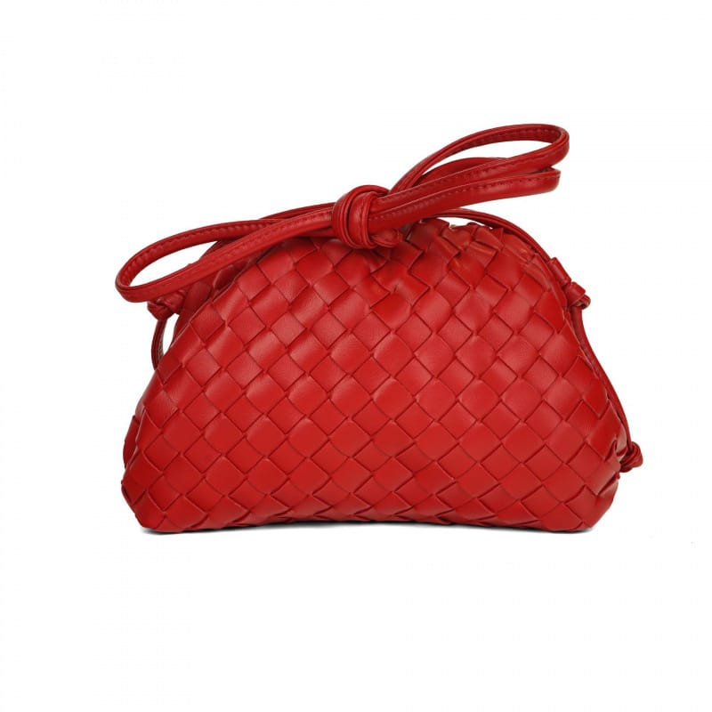 Elara Woven Vegan Leather Cloud Bag (Red)