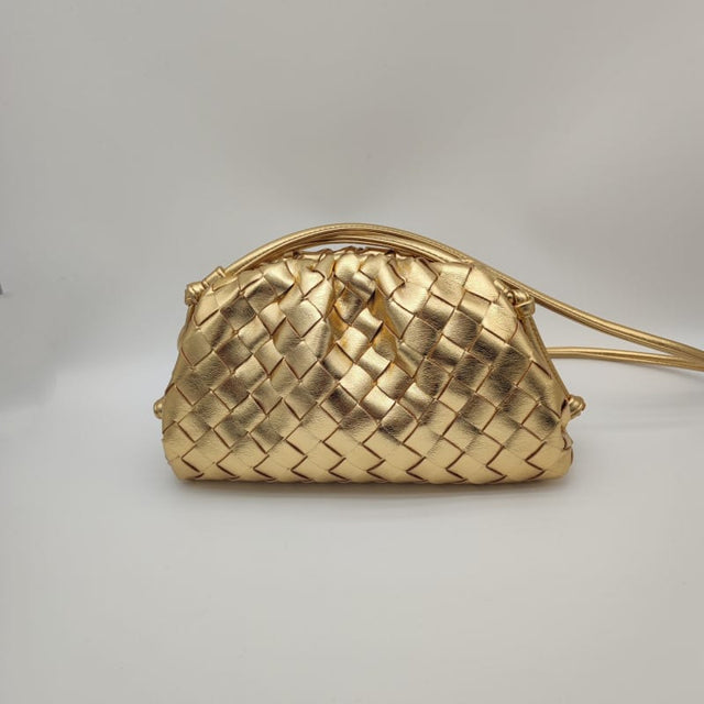 Elara Woven Vegan Leather Cloud Bag (Gold)