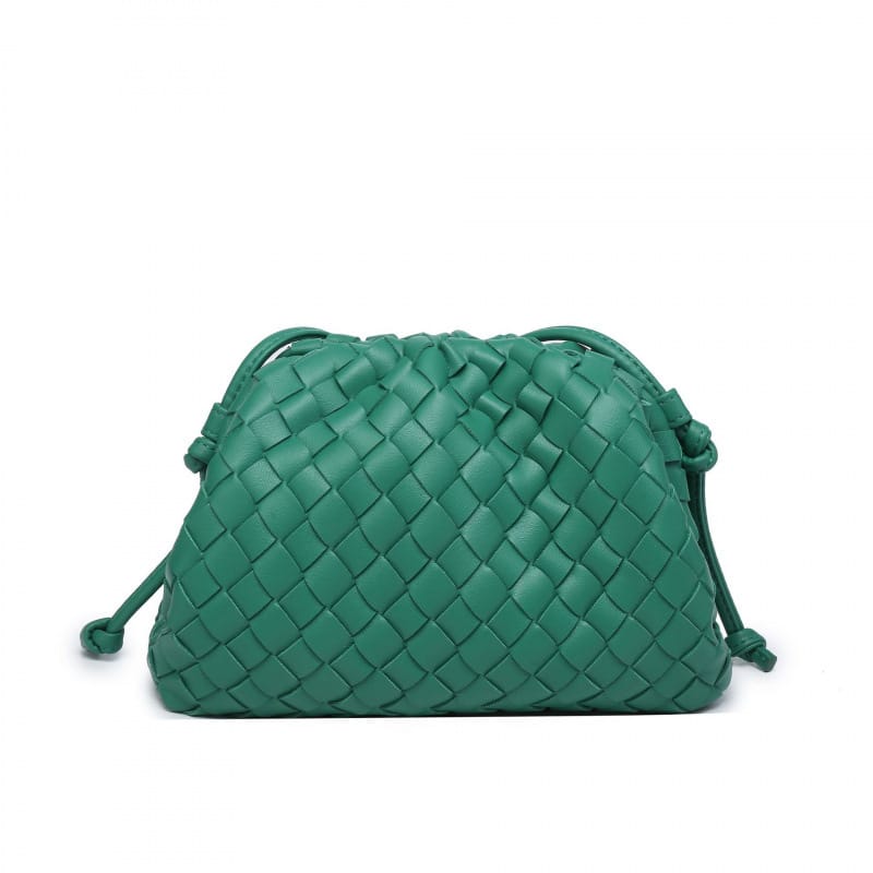 Elara Woven Vegan Leather Cloud Bag (Emerald Green)