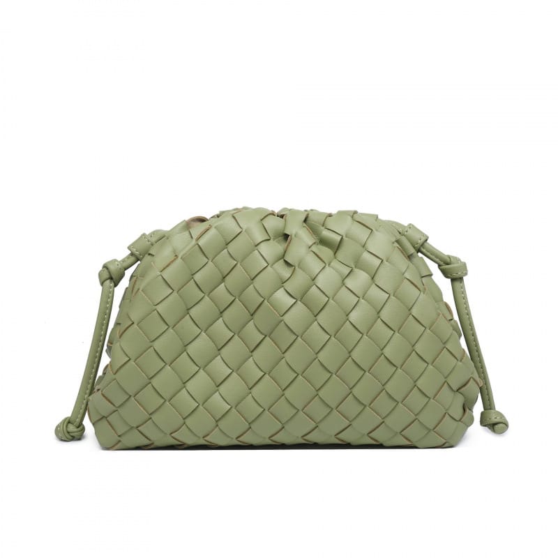 Elara Woven Vegan Leather Cloud Bag (Olive Green)