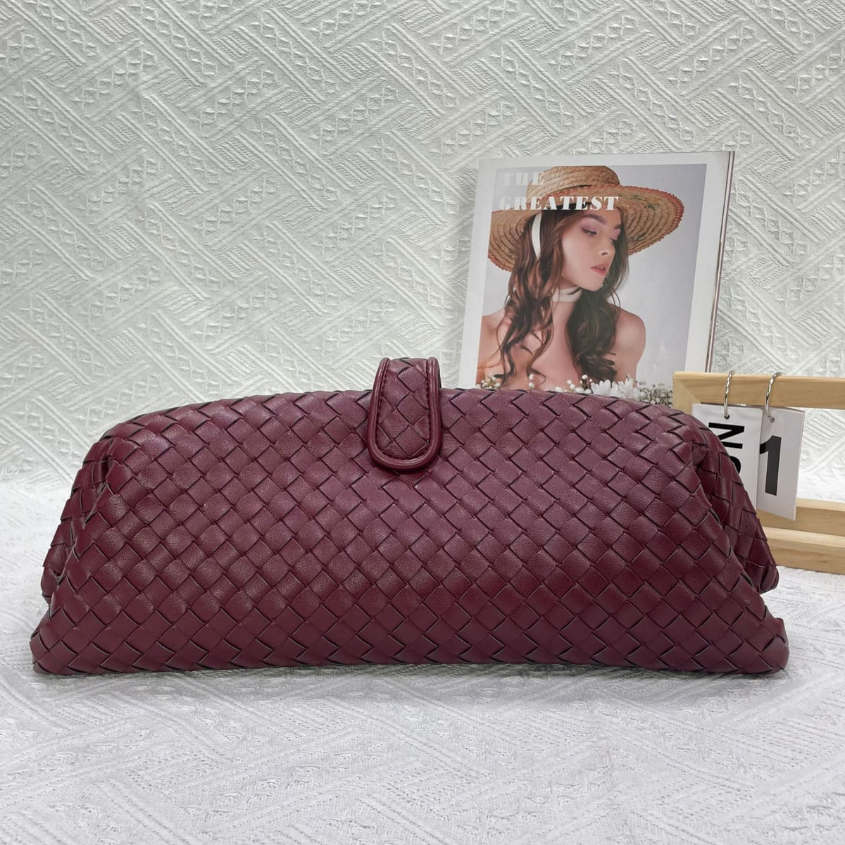 Celeste Woven Vegan Leather Baguette Bag (Wine)