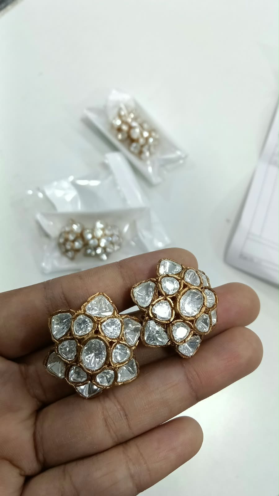 Aarzoo Moissanite Polki Uncut Cluster Indian Earrings