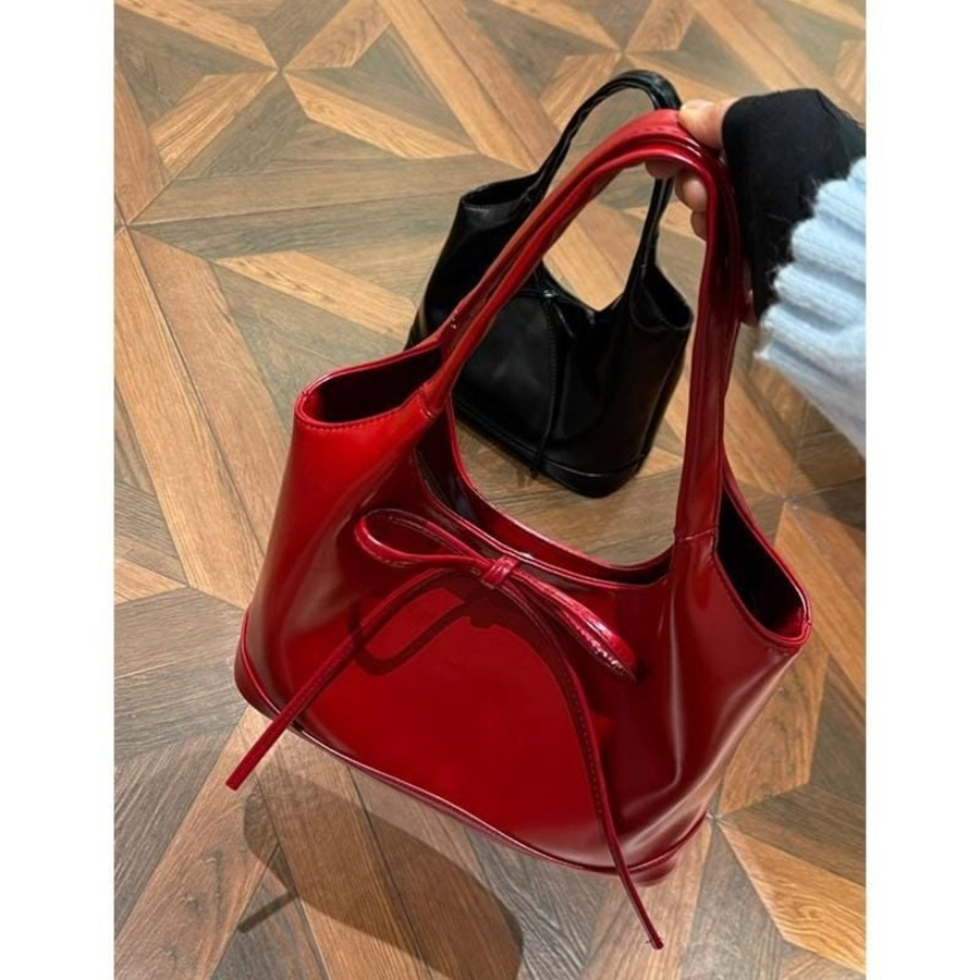 Brielle Bow Handbag in cherry red with front bow detail