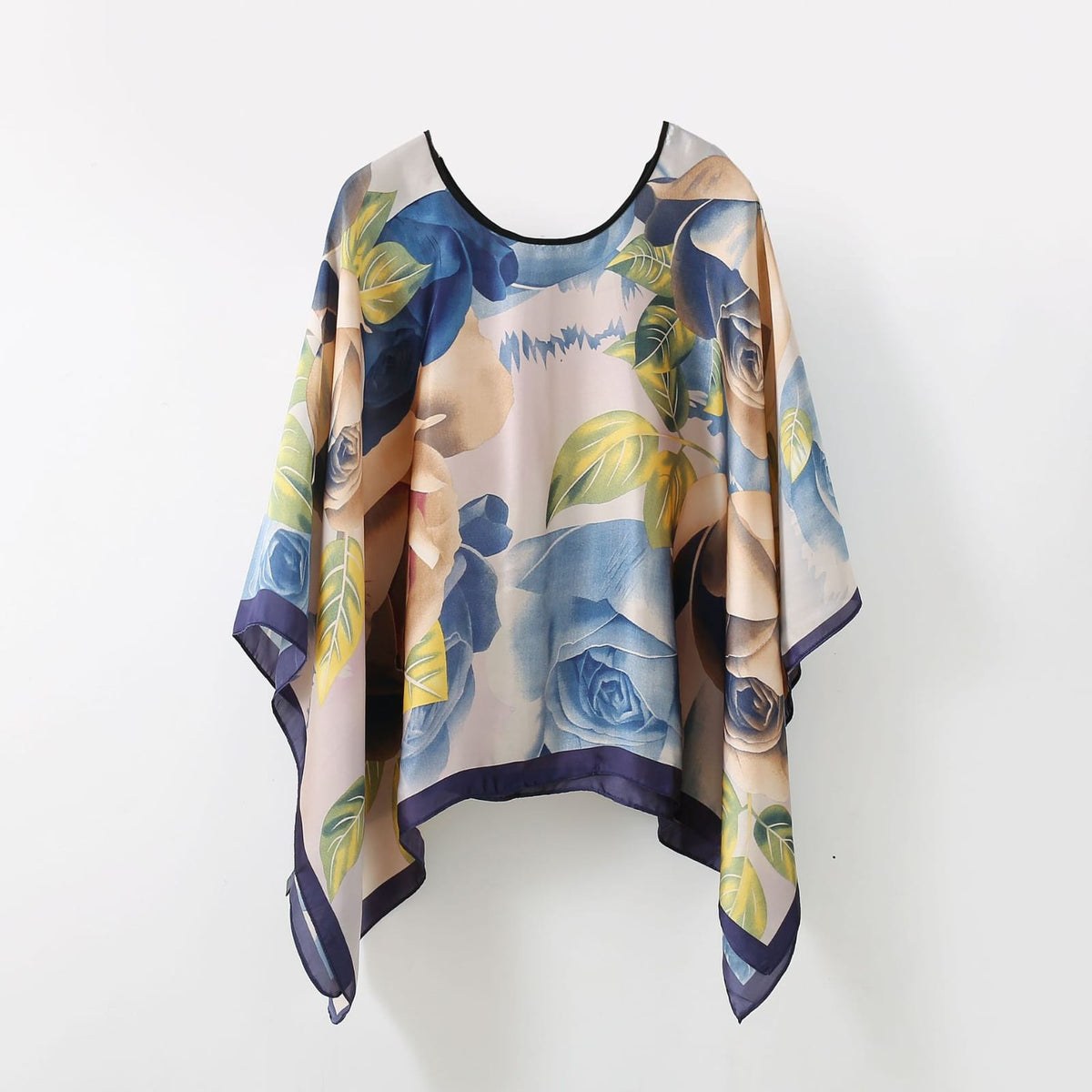 Roses Are Blue Silk Summer Poncho