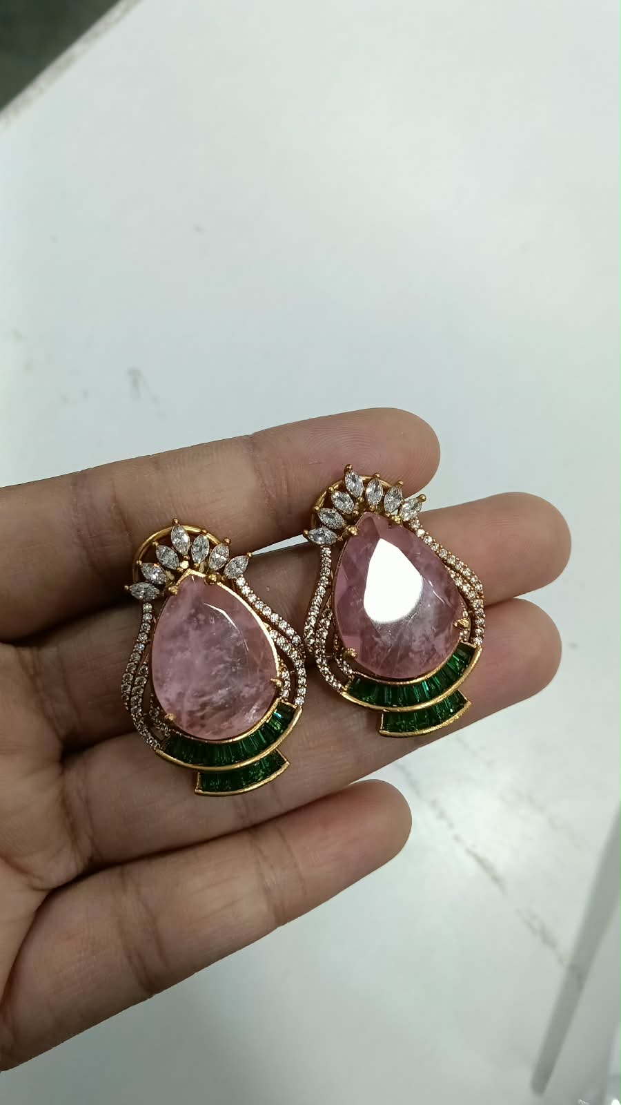 Elina Crystal Stud Earrings in Pink Green