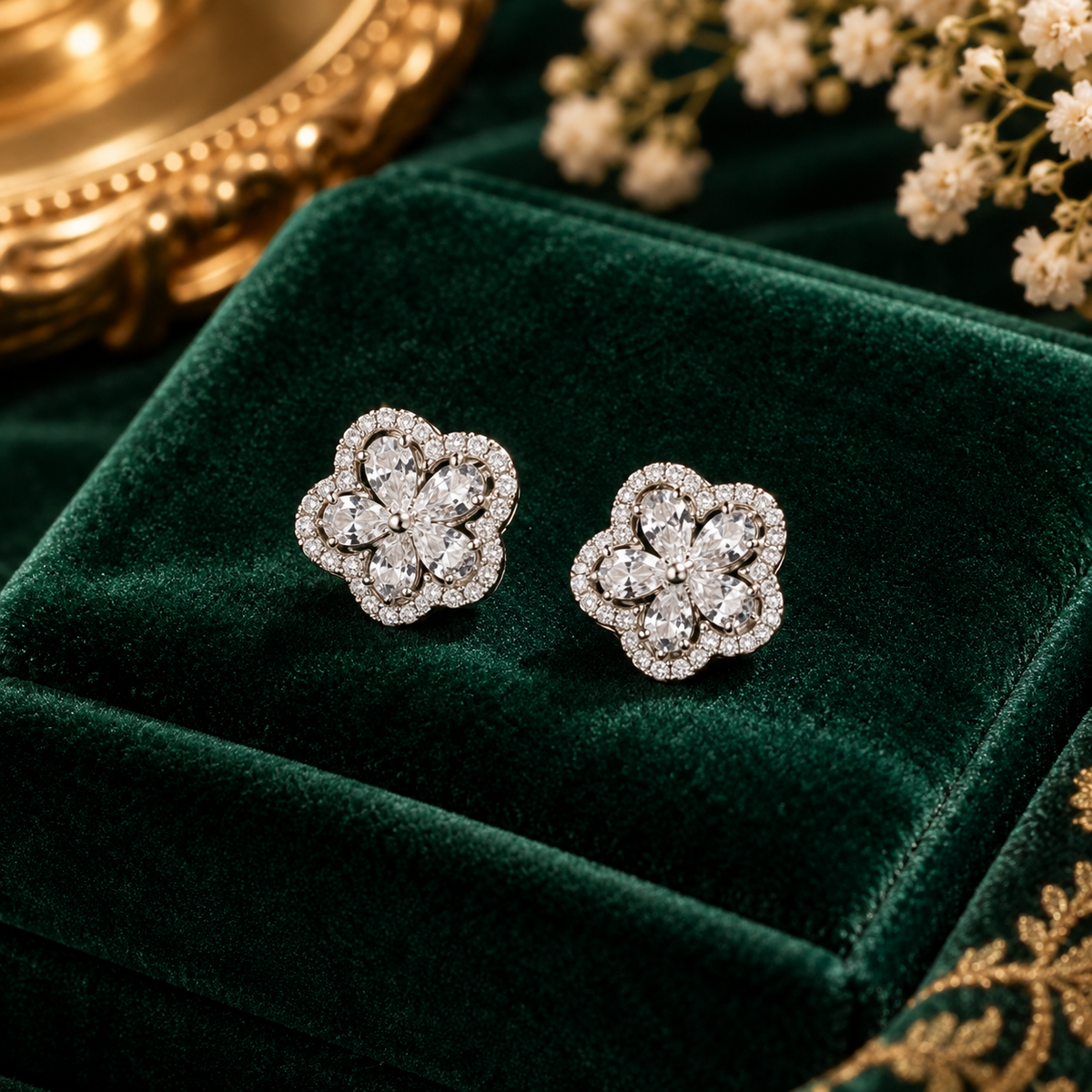 Florielle Floral Stud Earrings in a silver-tone finish