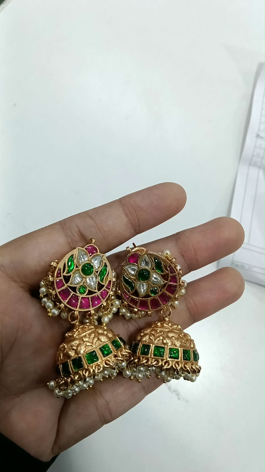 Gulaab Multicolour Kundan Jhumka Indian Earrings
