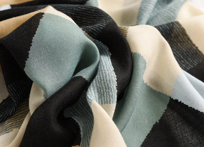 Chequered Patchwork Cotton Scarf