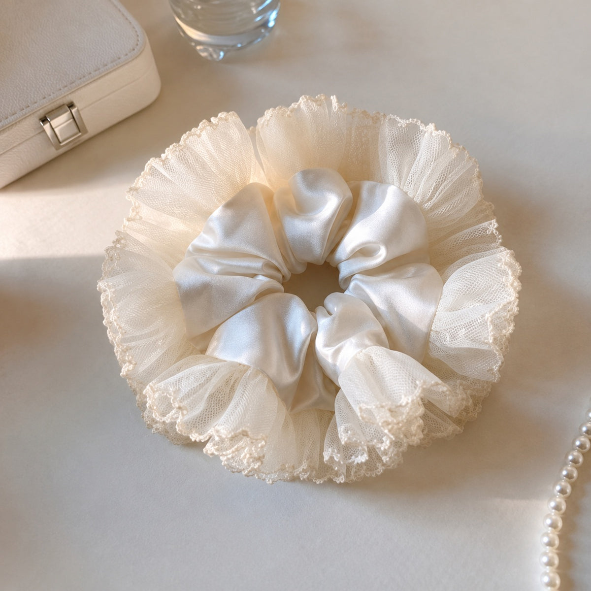 Ivory Halo Satin Scrunchie product photo
