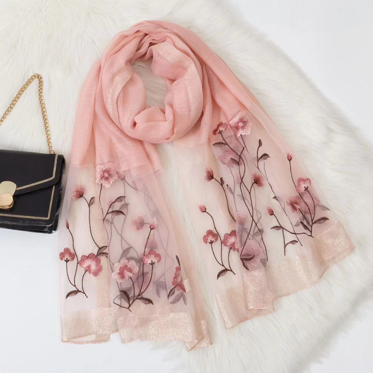 Noble Blush Embroidered Silk Stole